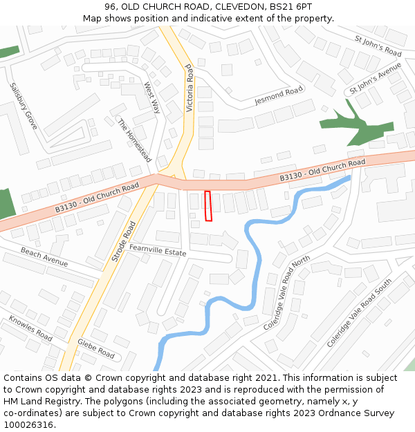 96, OLD CHURCH ROAD, CLEVEDON, BS21 6PT: Location map and indicative extent of plot