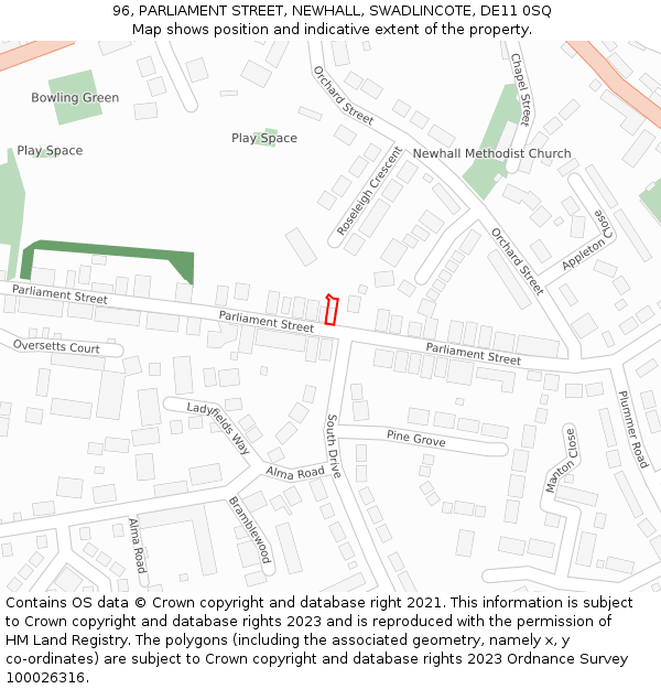 96, PARLIAMENT STREET, NEWHALL, SWADLINCOTE, DE11 0SQ: Location map and indicative extent of plot