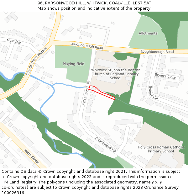 96, PARSONWOOD HILL, WHITWICK, COALVILLE, LE67 5AT: Location map and indicative extent of plot