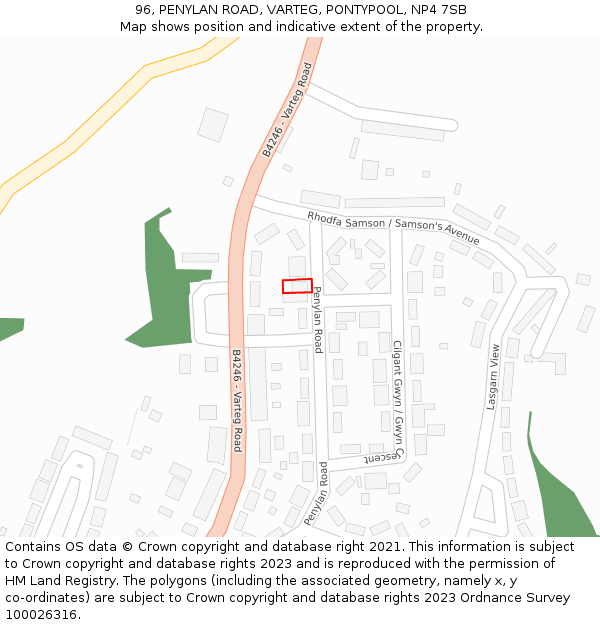 96, PENYLAN ROAD, VARTEG, PONTYPOOL, NP4 7SB: Location map and indicative extent of plot