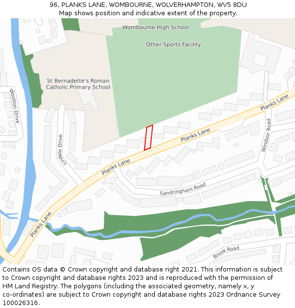 96, PLANKS LANE, WOMBOURNE, WOLVERHAMPTON, WV5 8DU: Location map and indicative extent of plot