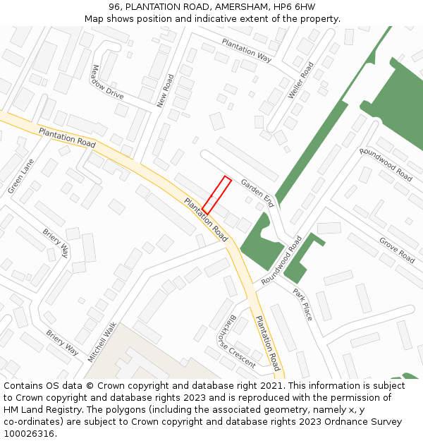 96, PLANTATION ROAD, AMERSHAM, HP6 6HW: Location map and indicative extent of plot