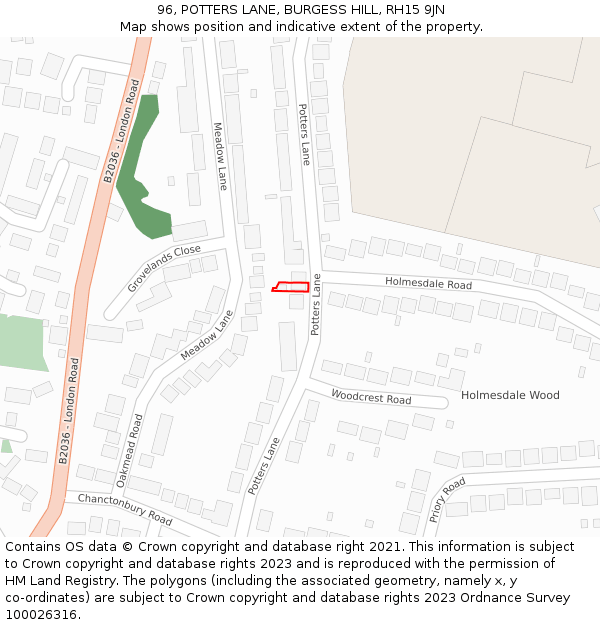 96, POTTERS LANE, BURGESS HILL, RH15 9JN: Location map and indicative extent of plot