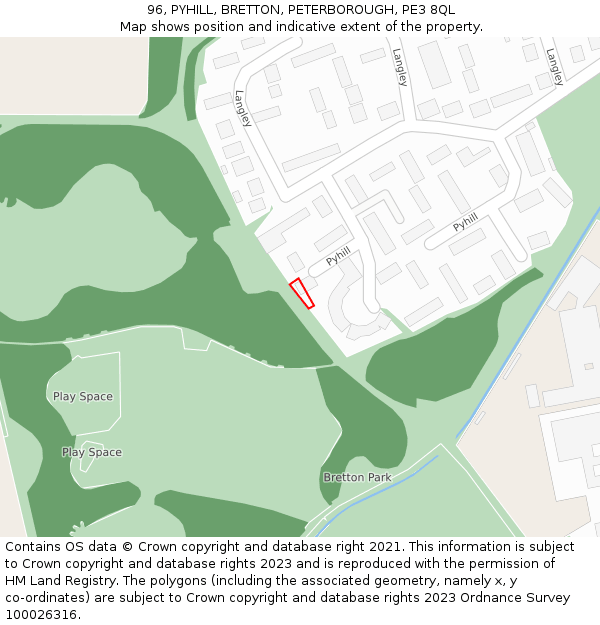 96, PYHILL, BRETTON, PETERBOROUGH, PE3 8QL: Location map and indicative extent of plot