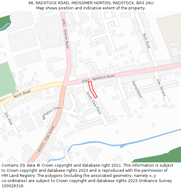 96, RADSTOCK ROAD, MIDSOMER NORTON, RADSTOCK, BA3 2AU: Location map and indicative extent of plot