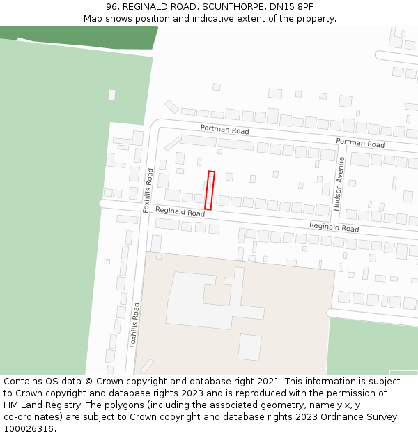 96, REGINALD ROAD, SCUNTHORPE, DN15 8PF: Location map and indicative extent of plot