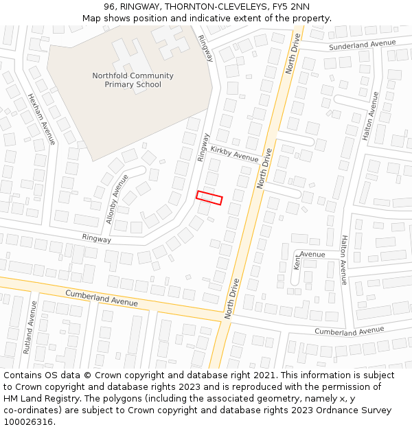 96, RINGWAY, THORNTON-CLEVELEYS, FY5 2NN: Location map and indicative extent of plot