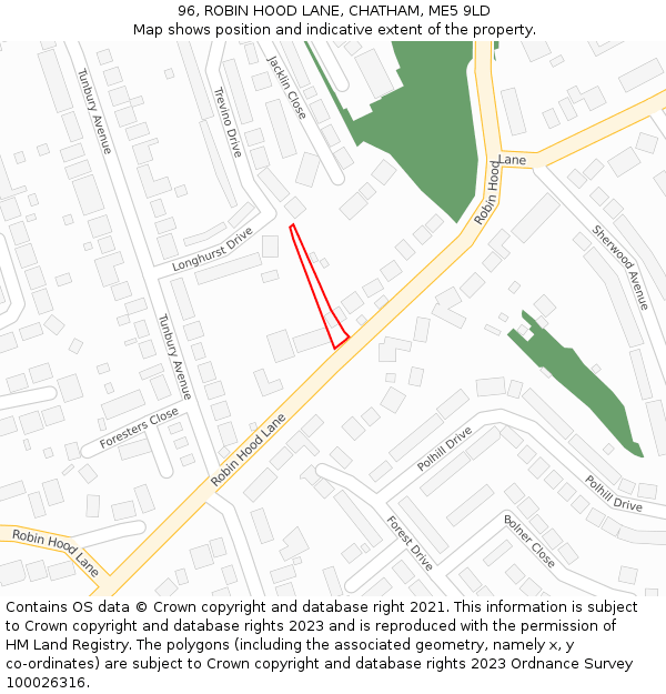 96, ROBIN HOOD LANE, CHATHAM, ME5 9LD: Location map and indicative extent of plot