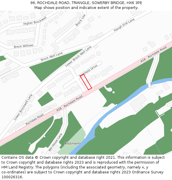 96, ROCHDALE ROAD, TRIANGLE, SOWERBY BRIDGE, HX6 3PE: Location map and indicative extent of plot