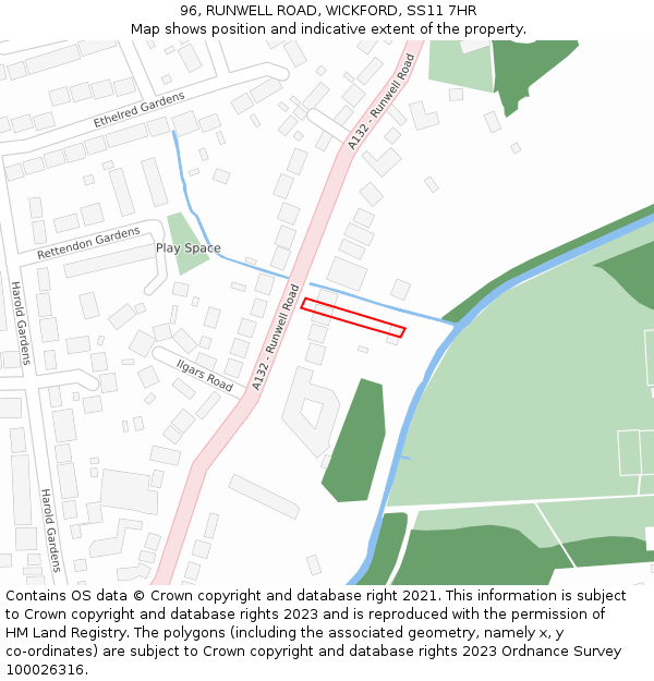 96, RUNWELL ROAD, WICKFORD, SS11 7HR: Location map and indicative extent of plot