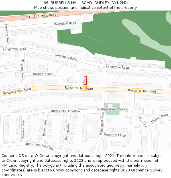 96, RUSSELLS HALL ROAD, DUDLEY, DY1 2NN: Location map and indicative extent of plot