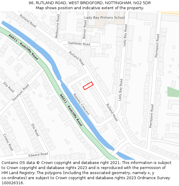 96, RUTLAND ROAD, WEST BRIDGFORD, NOTTINGHAM, NG2 5DR: Location map and indicative extent of plot