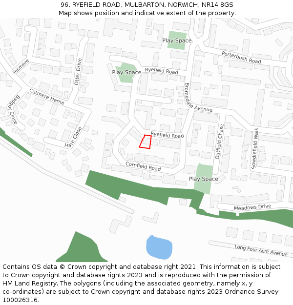 96, RYEFIELD ROAD, MULBARTON, NORWICH, NR14 8GS: Location map and indicative extent of plot