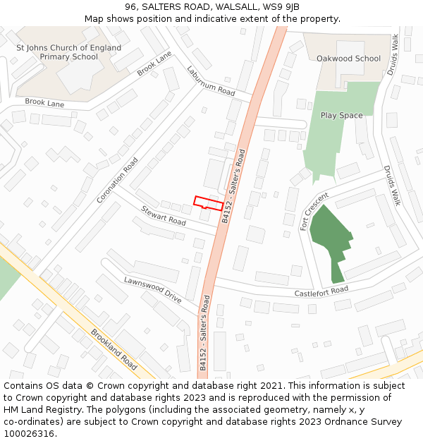 96, SALTERS ROAD, WALSALL, WS9 9JB: Location map and indicative extent of plot