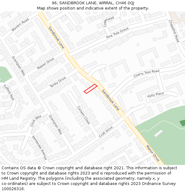 96, SANDBROOK LANE, WIRRAL, CH46 0QJ: Location map and indicative extent of plot