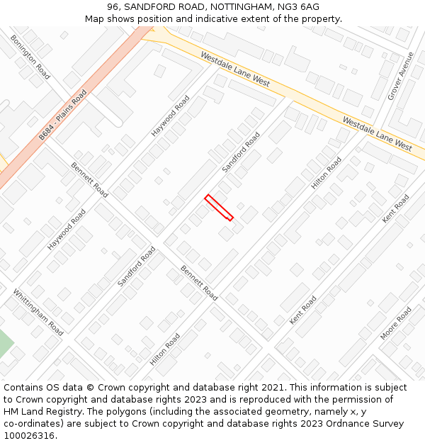 96, SANDFORD ROAD, NOTTINGHAM, NG3 6AG: Location map and indicative extent of plot