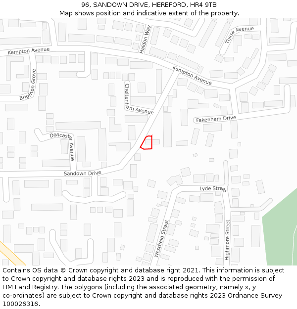 96, SANDOWN DRIVE, HEREFORD, HR4 9TB: Location map and indicative extent of plot