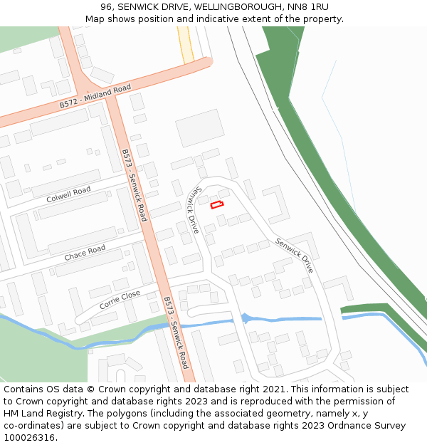 96, SENWICK DRIVE, WELLINGBOROUGH, NN8 1RU: Location map and indicative extent of plot