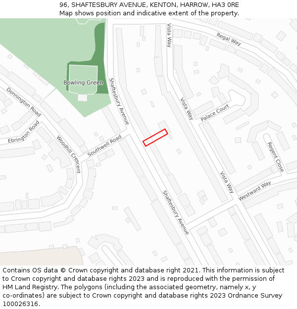 96, SHAFTESBURY AVENUE, KENTON, HARROW, HA3 0RE: Location map and indicative extent of plot