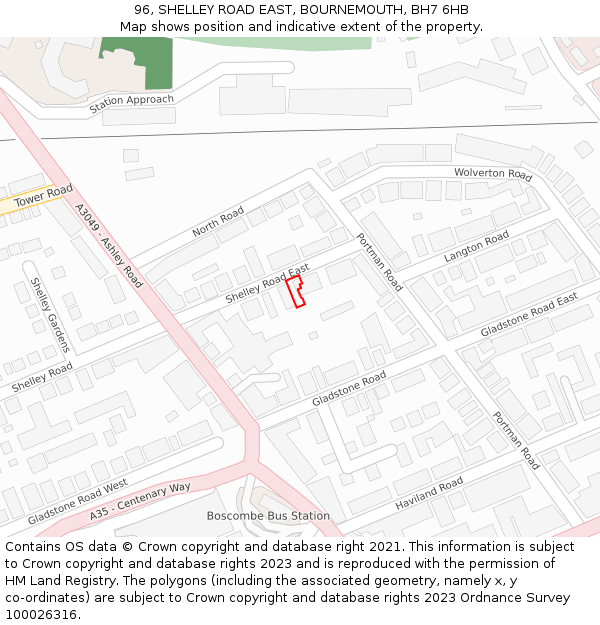 96, SHELLEY ROAD EAST, BOURNEMOUTH, BH7 6HB: Location map and indicative extent of plot