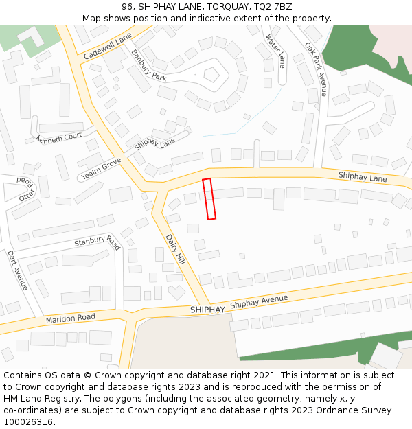 96, SHIPHAY LANE, TORQUAY, TQ2 7BZ: Location map and indicative extent of plot