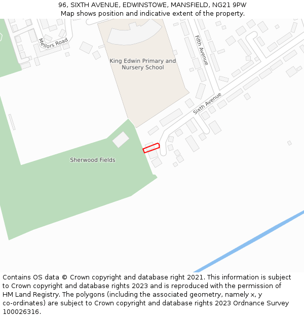 96, SIXTH AVENUE, EDWINSTOWE, MANSFIELD, NG21 9PW: Location map and indicative extent of plot