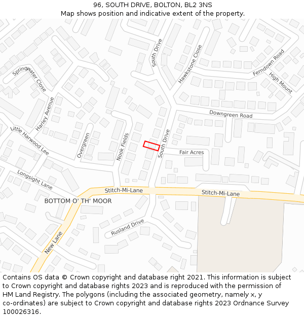 96, SOUTH DRIVE, BOLTON, BL2 3NS: Location map and indicative extent of plot