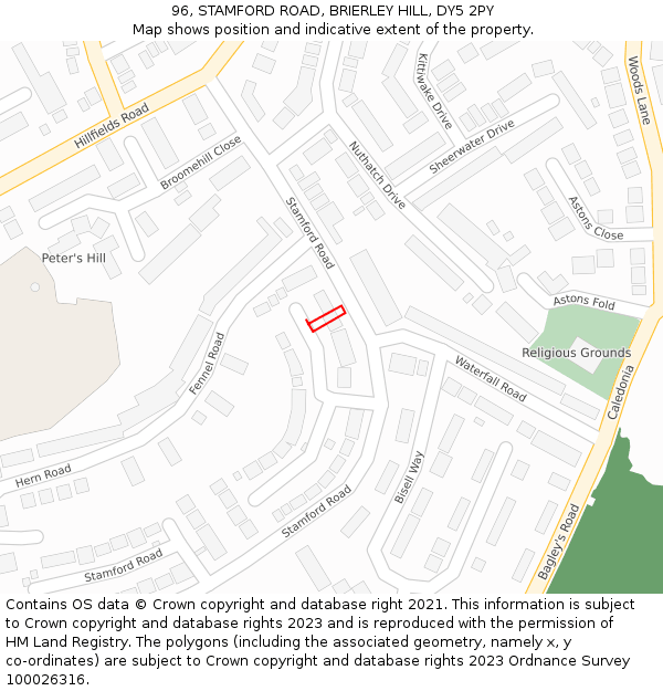 96, STAMFORD ROAD, BRIERLEY HILL, DY5 2PY: Location map and indicative extent of plot