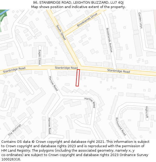 96, STANBRIDGE ROAD, LEIGHTON BUZZARD, LU7 4QJ: Location map and indicative extent of plot