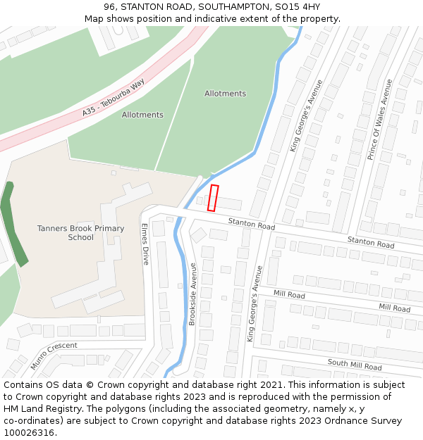 96, STANTON ROAD, SOUTHAMPTON, SO15 4HY: Location map and indicative extent of plot