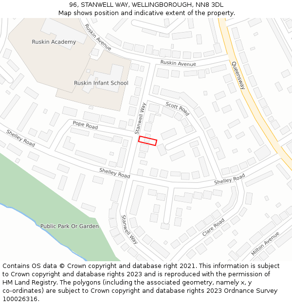 96, STANWELL WAY, WELLINGBOROUGH, NN8 3DL: Location map and indicative extent of plot