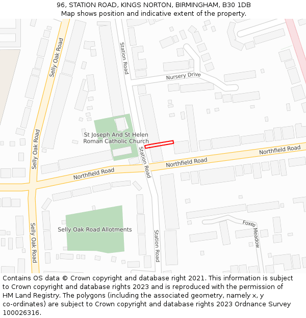 96, STATION ROAD, KINGS NORTON, BIRMINGHAM, B30 1DB: Location map and indicative extent of plot