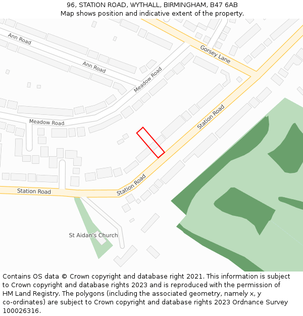 96, STATION ROAD, WYTHALL, BIRMINGHAM, B47 6AB: Location map and indicative extent of plot