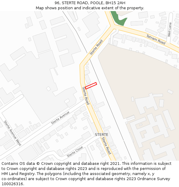 96, STERTE ROAD, POOLE, BH15 2AH: Location map and indicative extent of plot