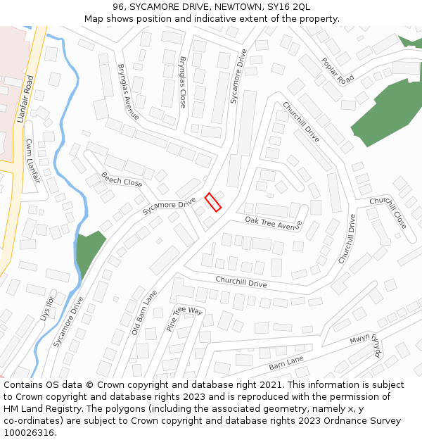 96, SYCAMORE DRIVE, NEWTOWN, SY16 2QL: Location map and indicative extent of plot