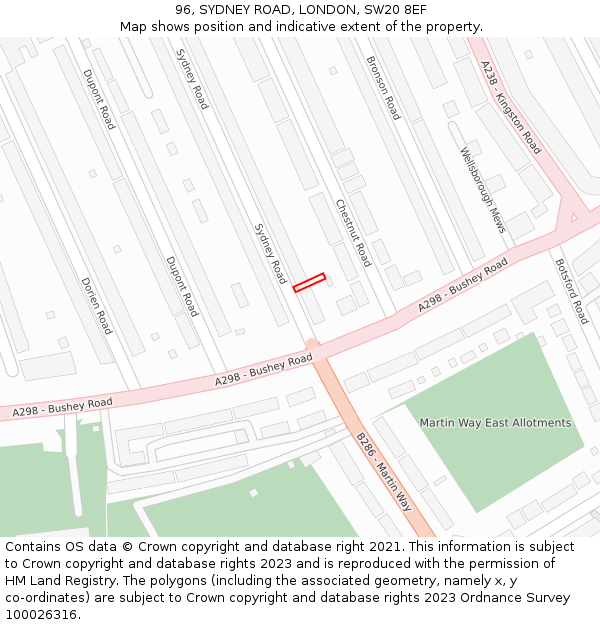 96, SYDNEY ROAD, LONDON, SW20 8EF: Location map and indicative extent of plot