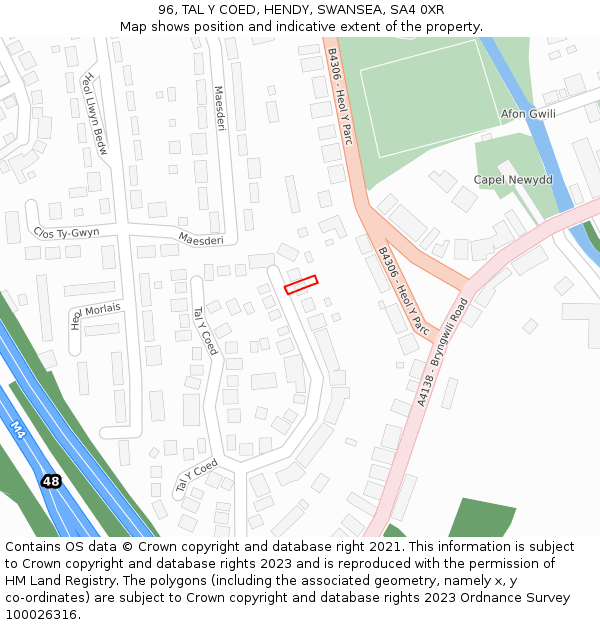 96, TAL Y COED, HENDY, SWANSEA, SA4 0XR: Location map and indicative extent of plot