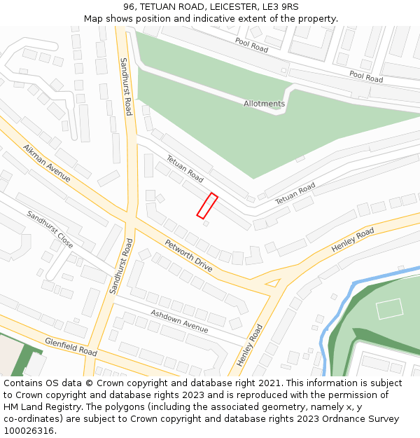 96, TETUAN ROAD, LEICESTER, LE3 9RS: Location map and indicative extent of plot
