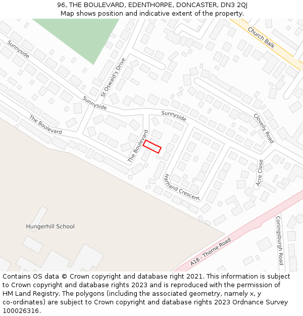 96, THE BOULEVARD, EDENTHORPE, DONCASTER, DN3 2QJ: Location map and indicative extent of plot