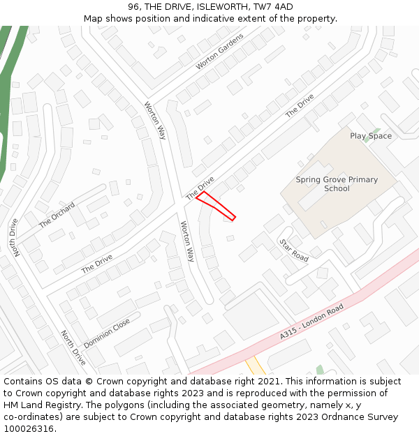 96, THE DRIVE, ISLEWORTH, TW7 4AD: Location map and indicative extent of plot