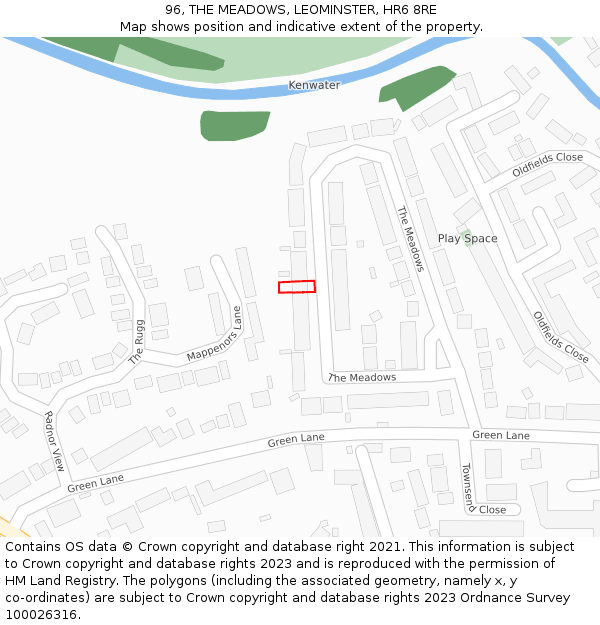 96, THE MEADOWS, LEOMINSTER, HR6 8RE: Location map and indicative extent of plot