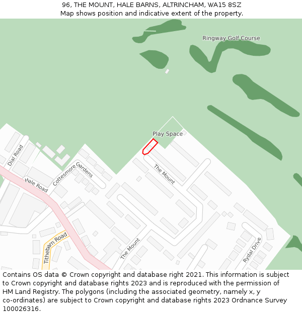 96, THE MOUNT, HALE BARNS, ALTRINCHAM, WA15 8SZ: Location map and indicative extent of plot