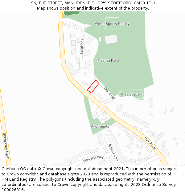 96, THE STREET, MANUDEN, BISHOP'S STORTFORD, CM23 1DU: Location map and indicative extent of plot