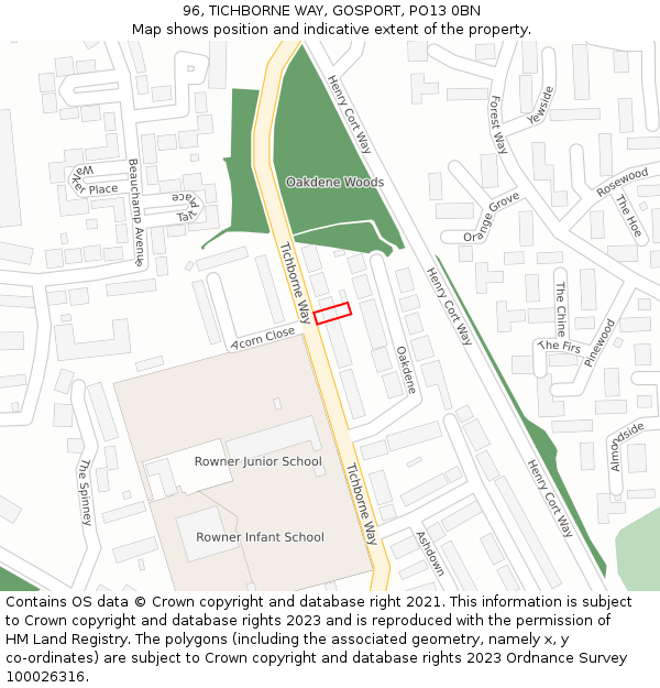 96, TICHBORNE WAY, GOSPORT, PO13 0BN: Location map and indicative extent of plot