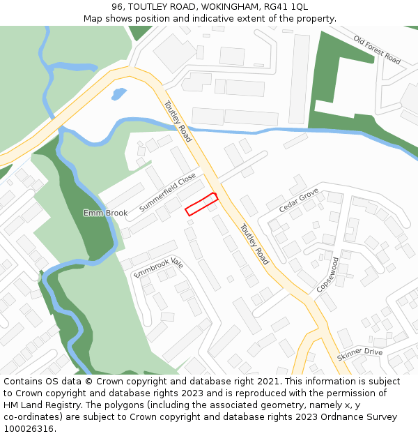 96, TOUTLEY ROAD, WOKINGHAM, RG41 1QL: Location map and indicative extent of plot