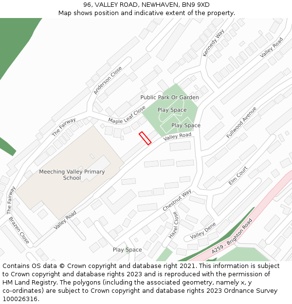 96, VALLEY ROAD, NEWHAVEN, BN9 9XD: Location map and indicative extent of plot