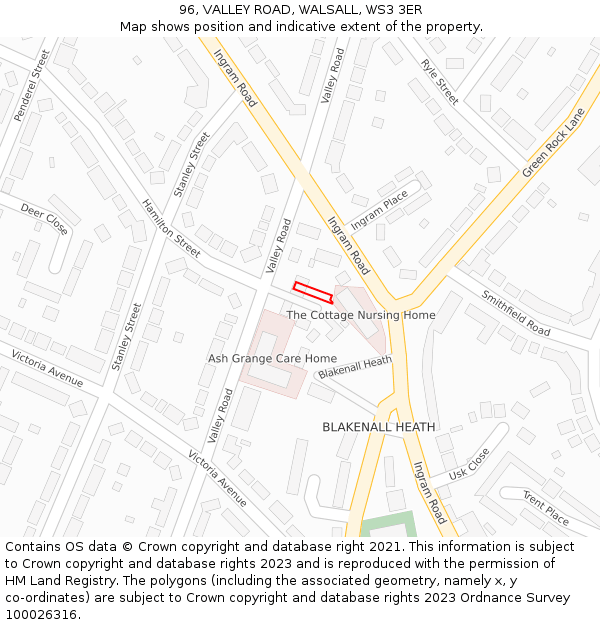 96, VALLEY ROAD, WALSALL, WS3 3ER: Location map and indicative extent of plot