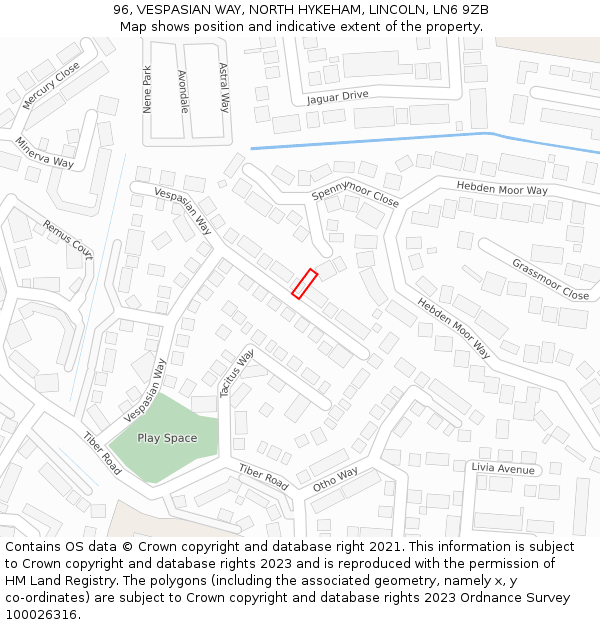 96, VESPASIAN WAY, NORTH HYKEHAM, LINCOLN, LN6 9ZB: Location map and indicative extent of plot