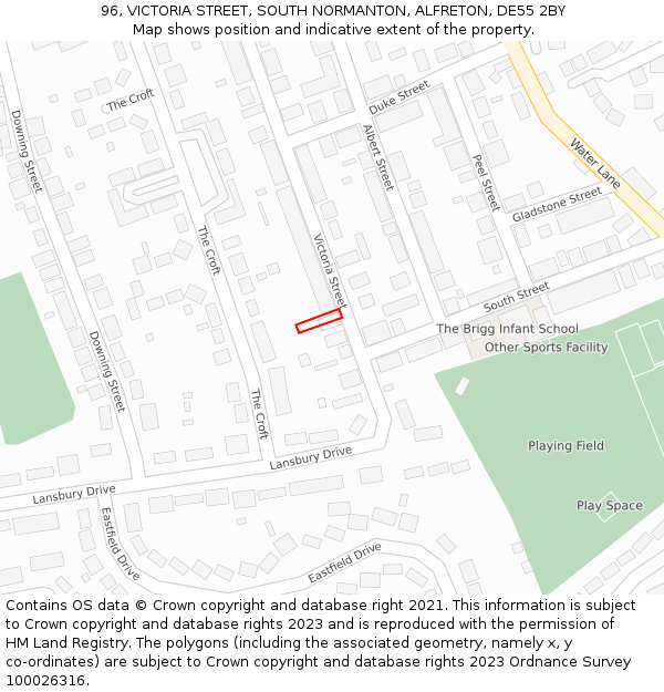 96, VICTORIA STREET, SOUTH NORMANTON, ALFRETON, DE55 2BY: Location map and indicative extent of plot