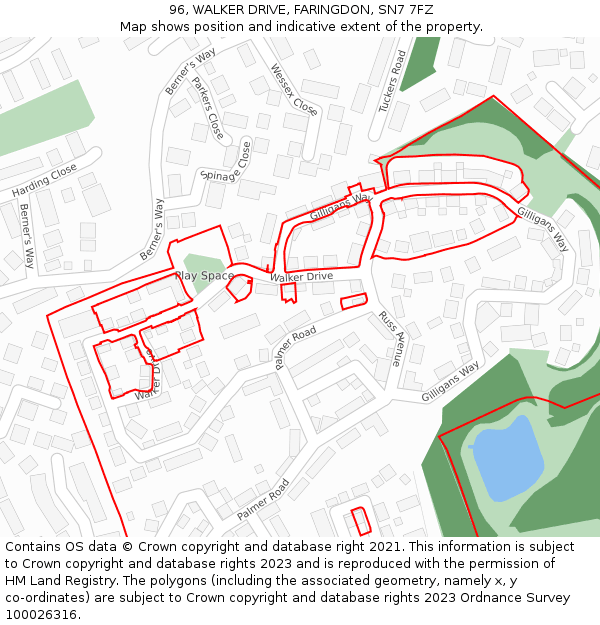 96, WALKER DRIVE, FARINGDON, SN7 7FZ: Location map and indicative extent of plot